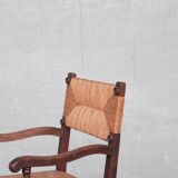 Pair of mid-century oak and rush french armchairs