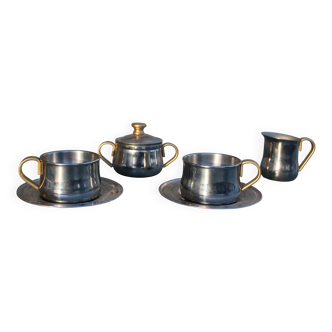 Service à expresso en inox double parois Made in Italy, Design 1970