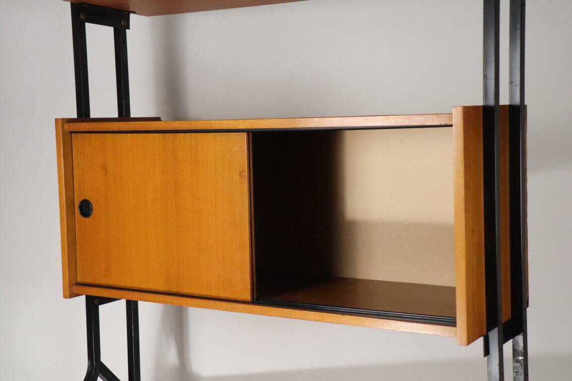 Vintage desk with modular bookcase in wood and metal, 1960