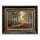Tableau paysage de sous bois XXe