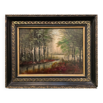 Tableau paysage de sous bois XXe