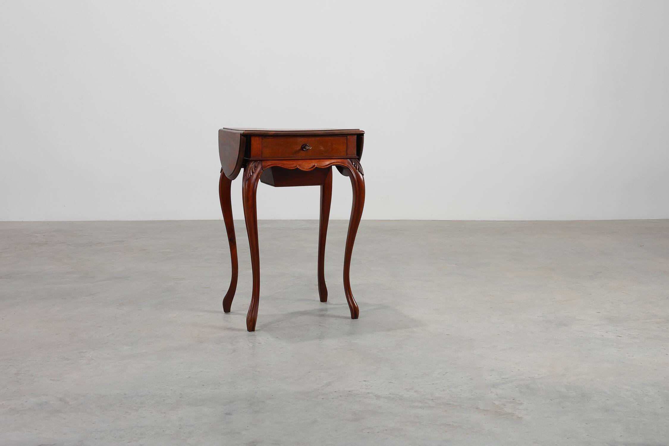 Late 19th‑Century French Louis XV Style Walnut Side Table with Drawer and S