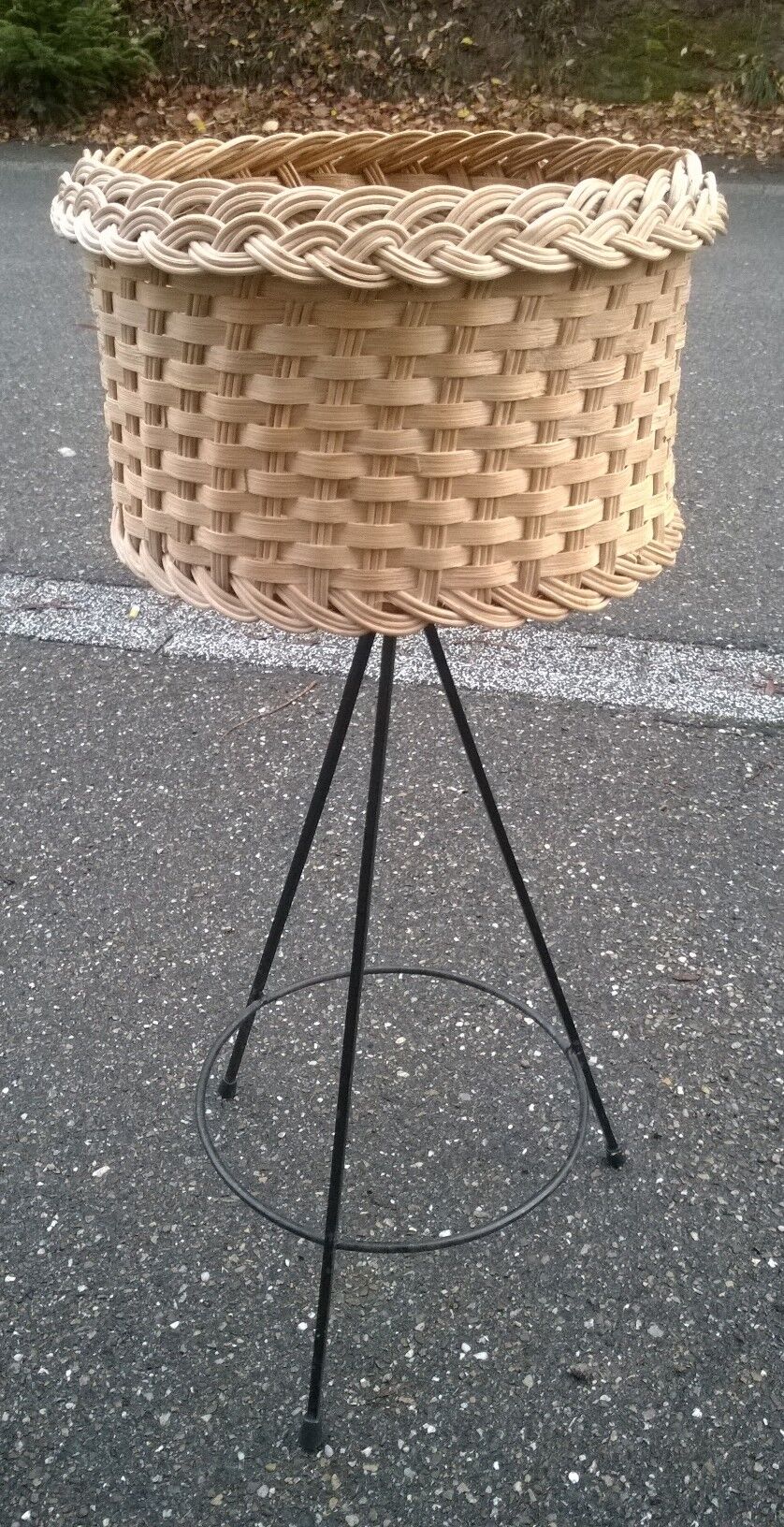 Large tripod metal and wicker plant door