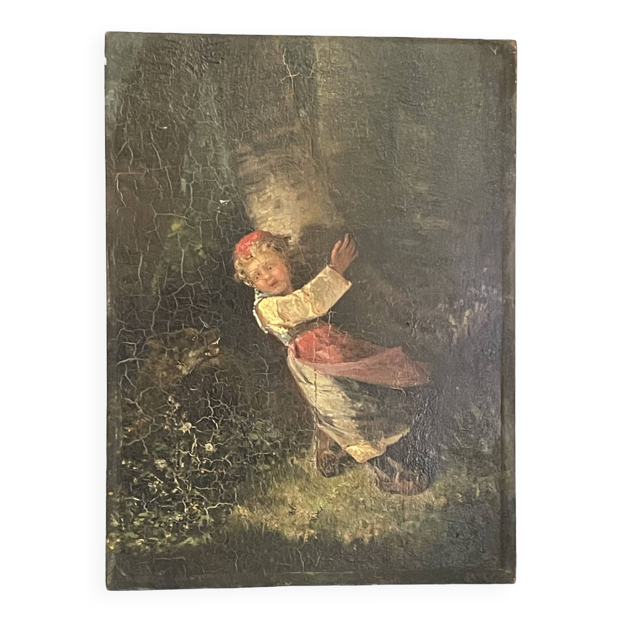 oil on panel, Red Riding Hood, unsigned, quite old-fashioned
