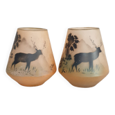 Couple of vases with deer decoration signed
