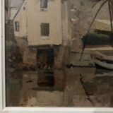 Huile sur toile encadrée " Vue sur le port " XX siècle