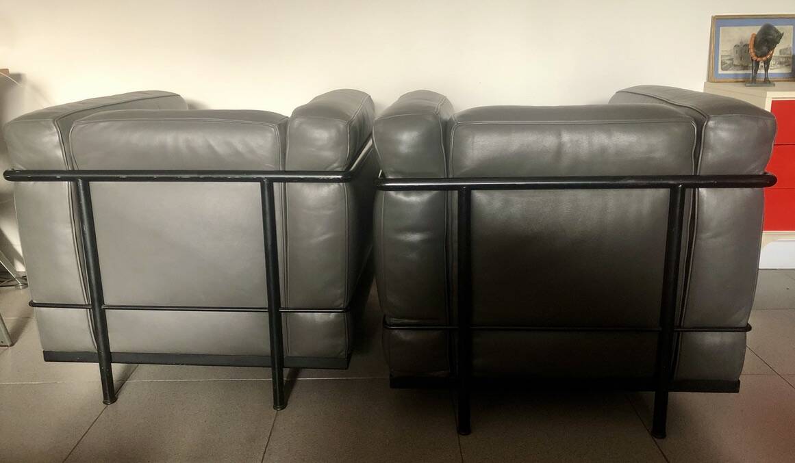 Pair of LC2 Le Corbusier armchairs by Cassina