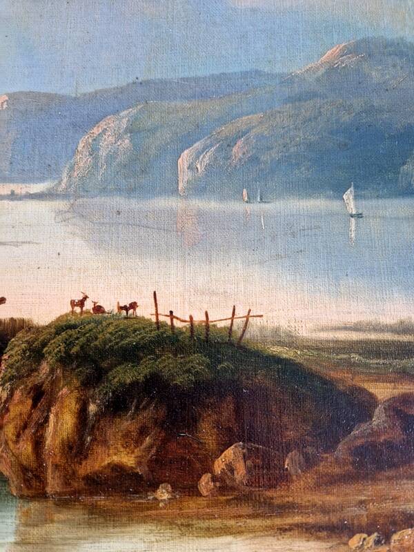 August Achilles (1798-1861) - Oil on canvas - Lakeside landscape in Switzerland