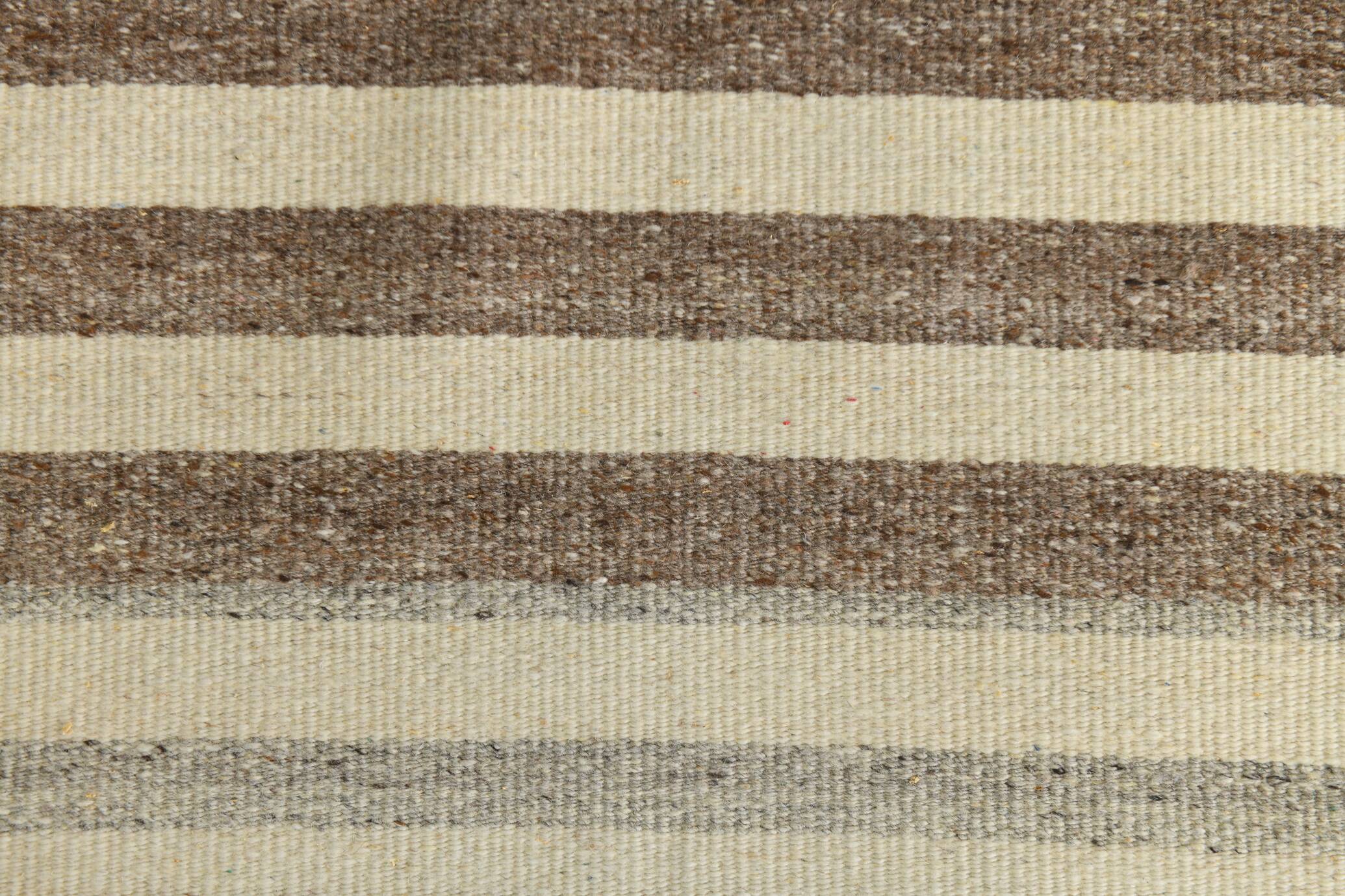 Brown Beige Striped Vintage Kilim Runner Rug, 78x330Cm