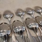 12 silver plated dessert spoons, goldsmith Alfenide, St LXVI pearls