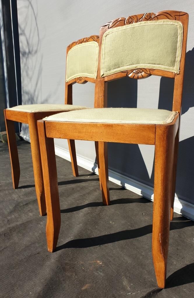 Pair of chairs Art Deco apple green fabric
