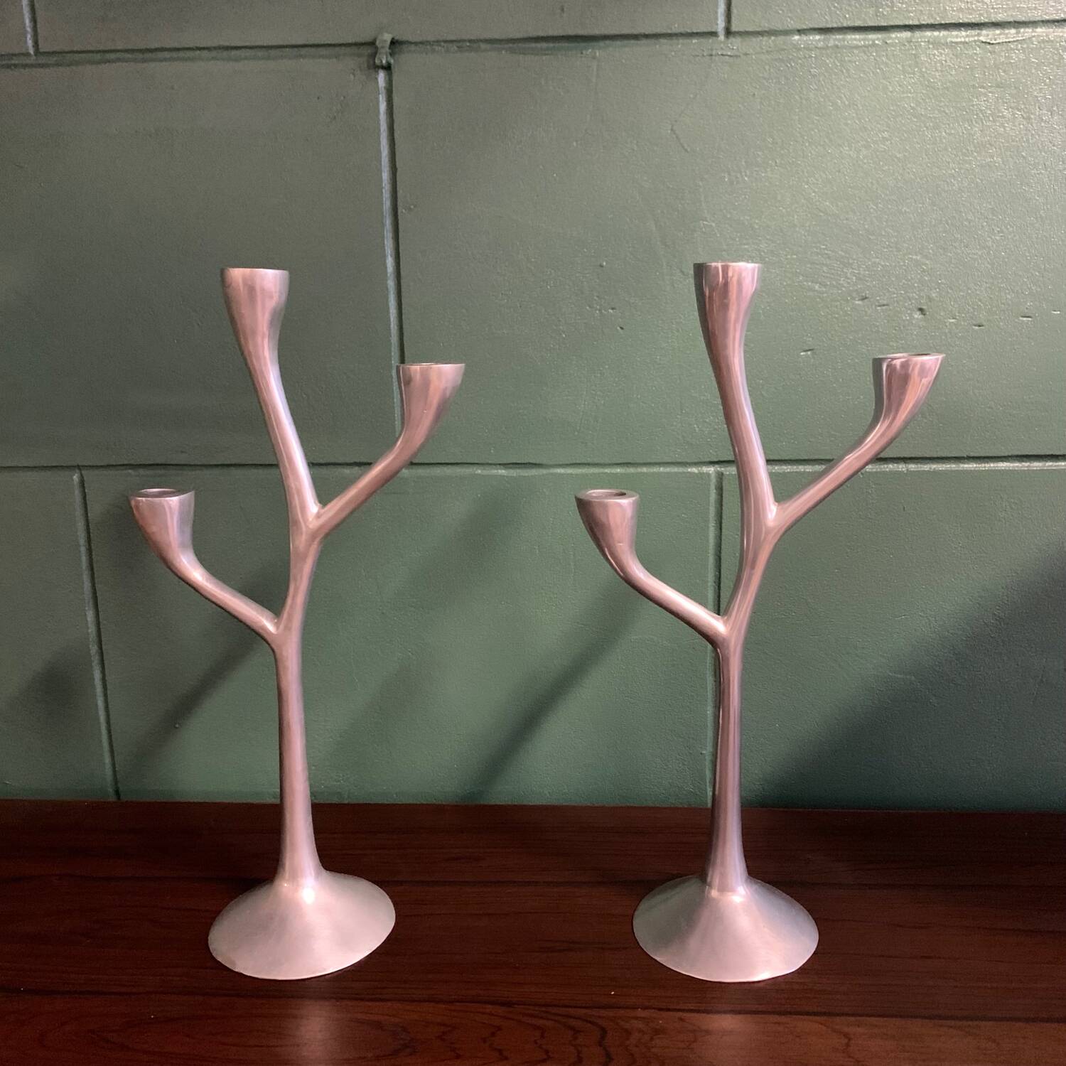 Paire de bougeoir vintage en fonte d'aluminium, 1970