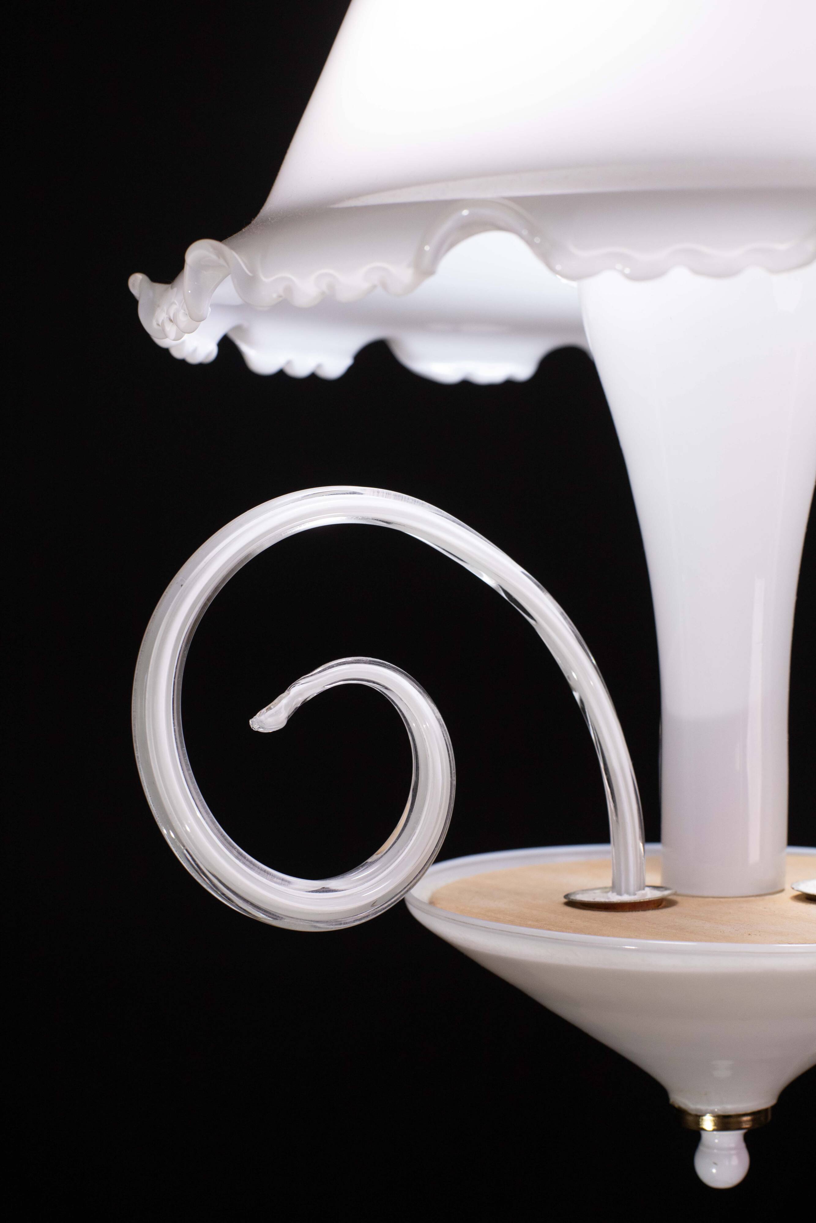 “Umbrella” Charming Murano Vintage White Chandelier in Murano Glass, 1980s