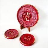 Superb set of coasters and coasters with fish pattern in burgundy art dec ceramic
