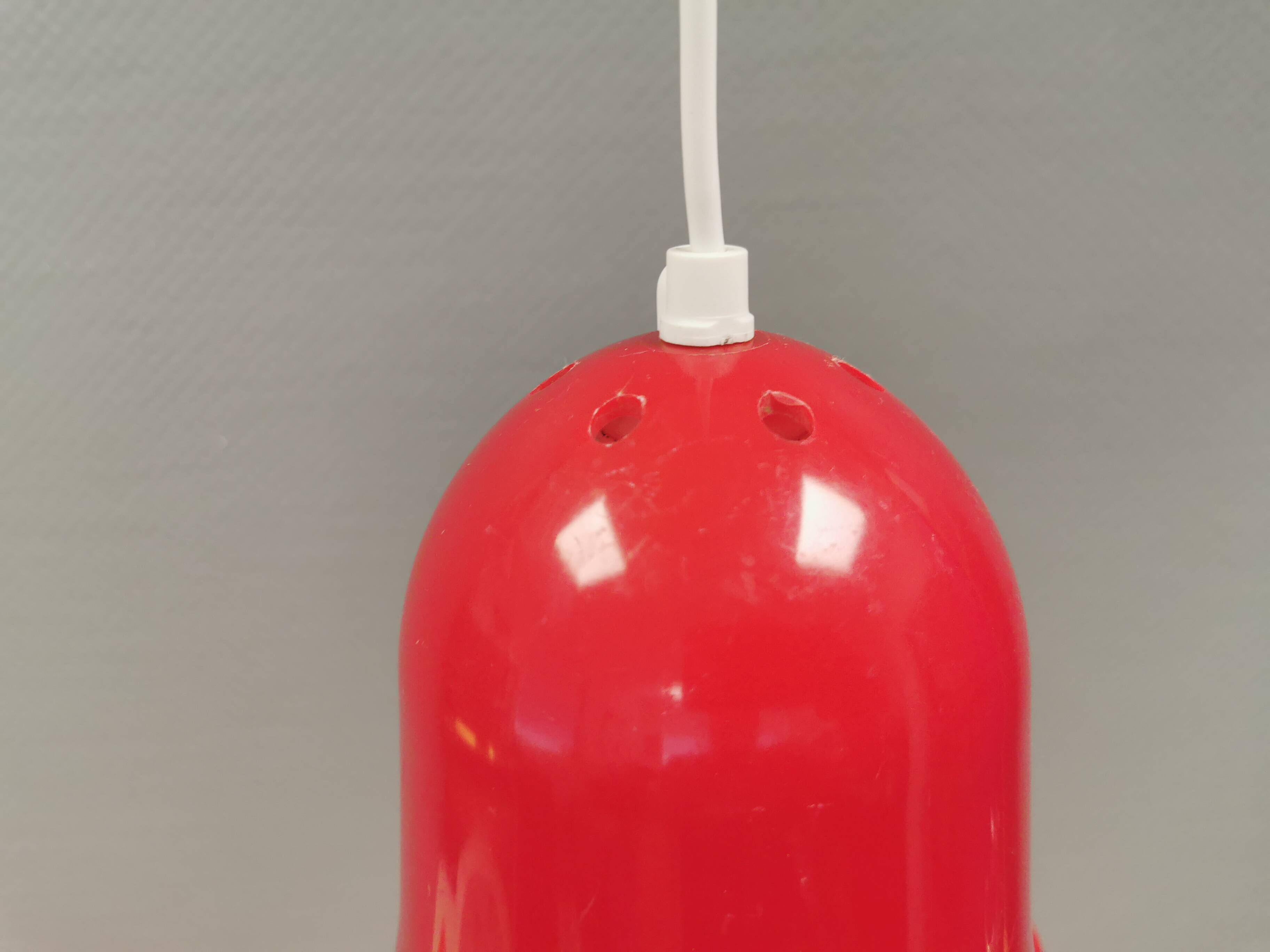 Red vintage hanging lamp made from ABC plastic. Denmark 1980s