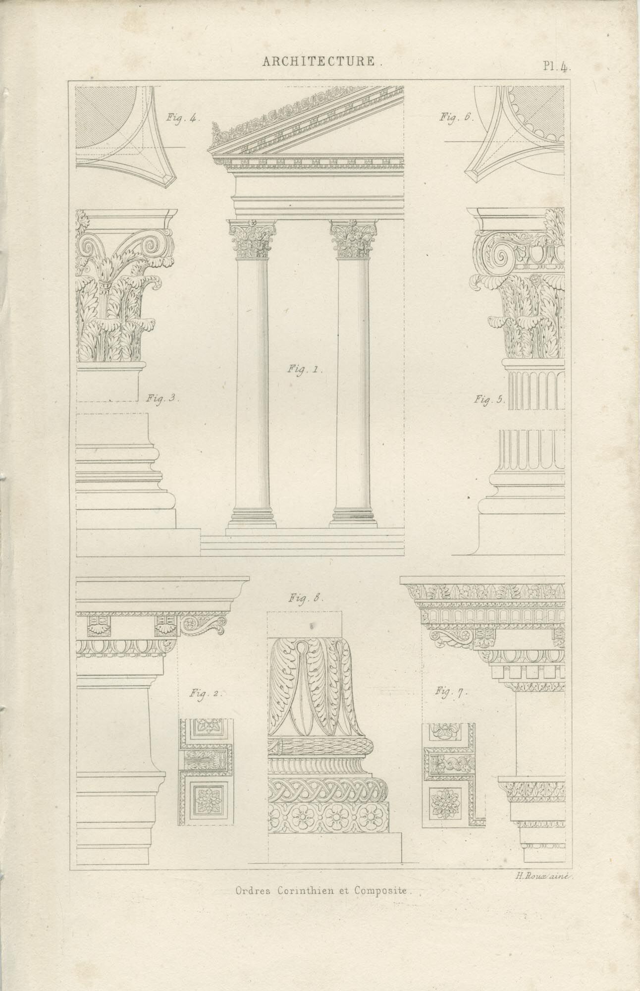 Old engraving architecture columns