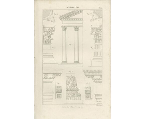 Gravure ancienne architecture colonnes