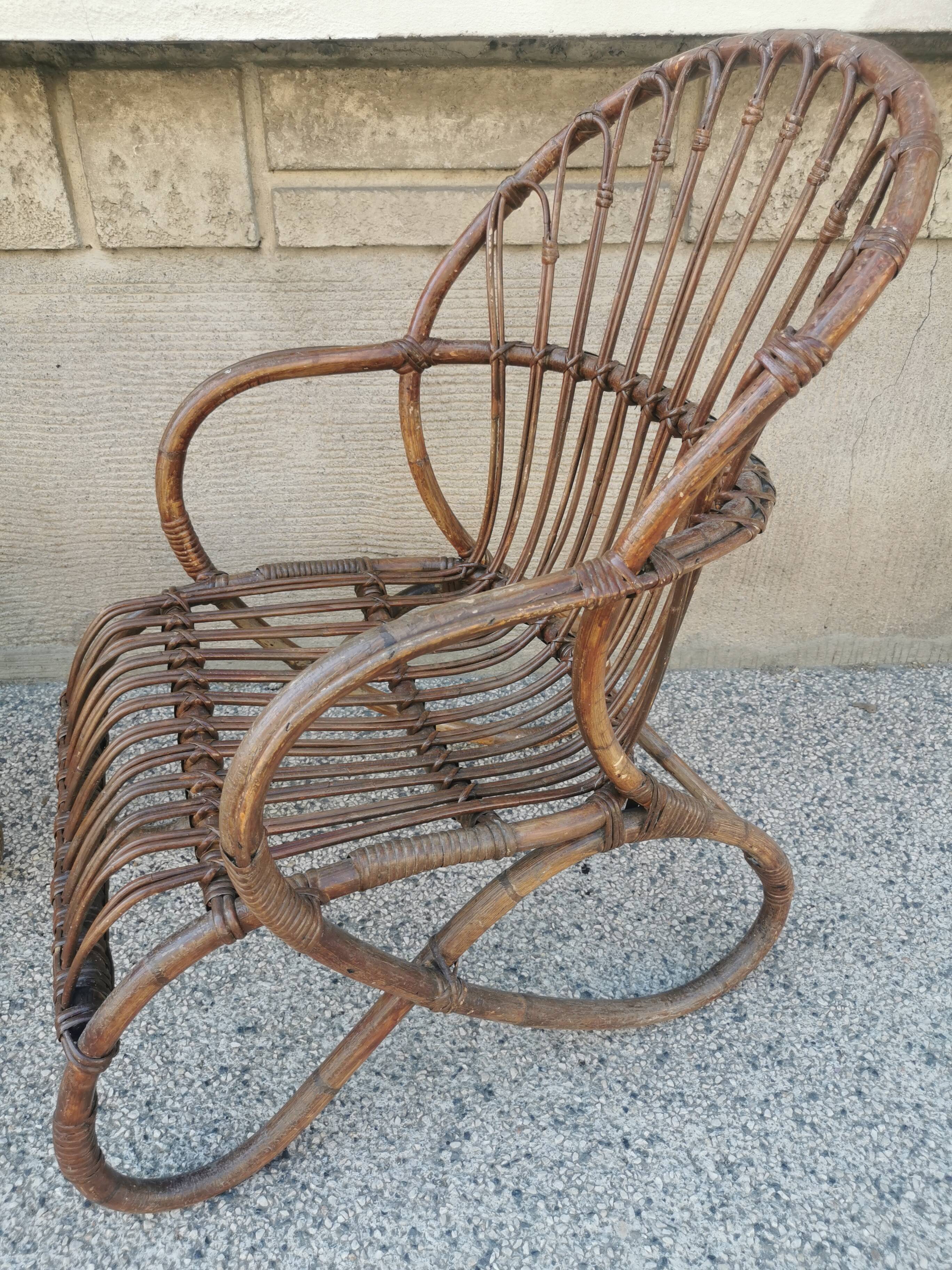 Pair of vintage rattan egg armchairs from the 60s