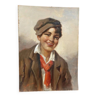 Oil painting on wood, portrait of the character Athos, Renzo Brioschi (1910-2000)