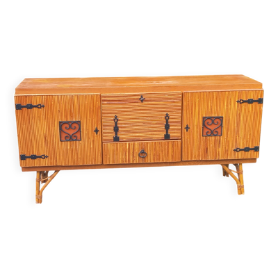 Enfilade en bambou et rotin attribuée à Audoux et Minet