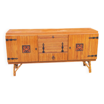 Enfilade en bambou et rotin attribuée à Audoux et Minet