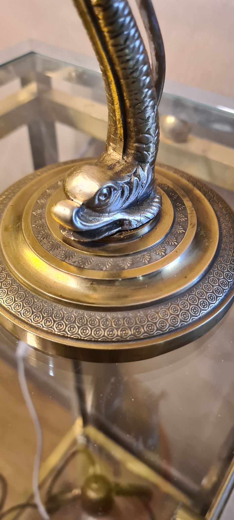 Lamp Dauphin bronze 1920 with tulip signed (Noverdy France) 32x11