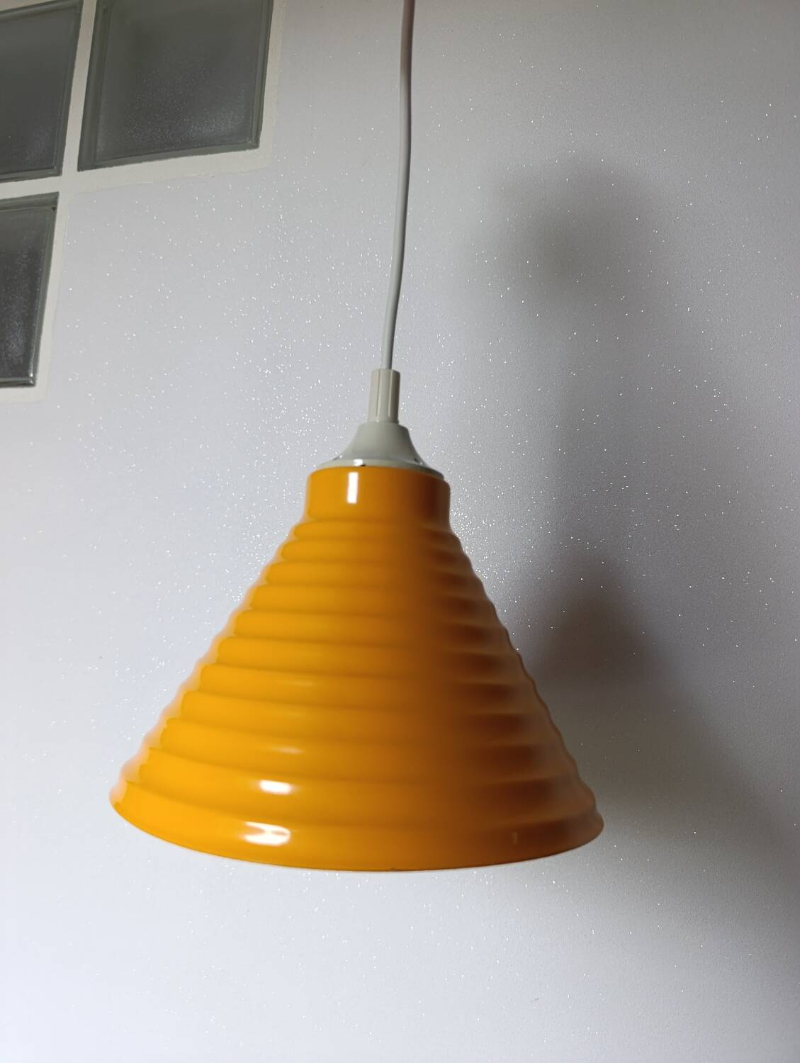 Pair of vintage egg yellow pendant lights