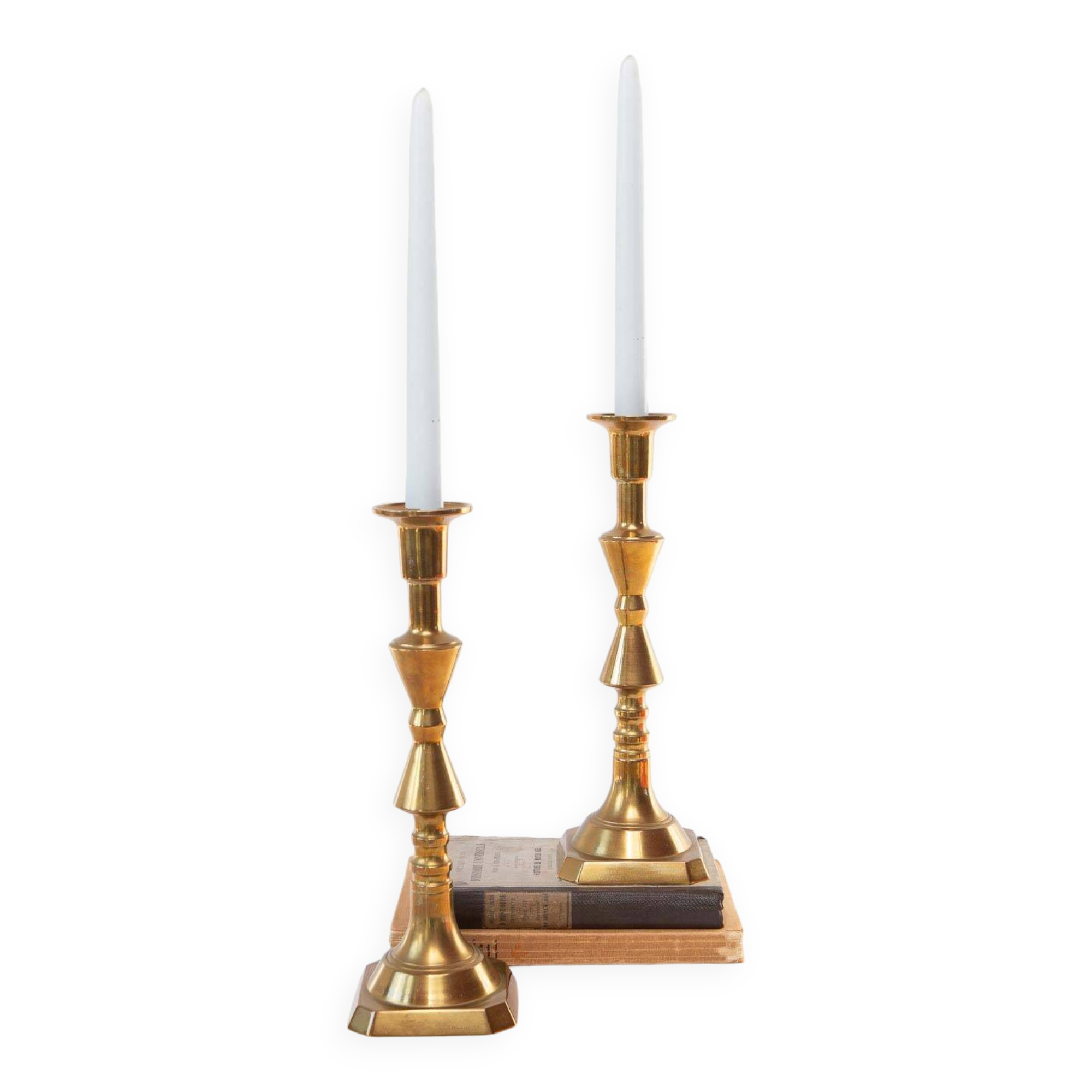 Pair of vintage Swedish candlesticks in gilded brass. 20th century