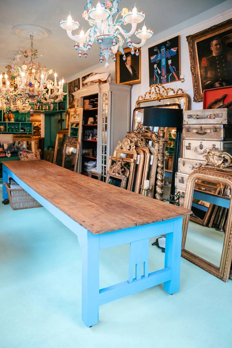 Very long vintage French wooden cloister table