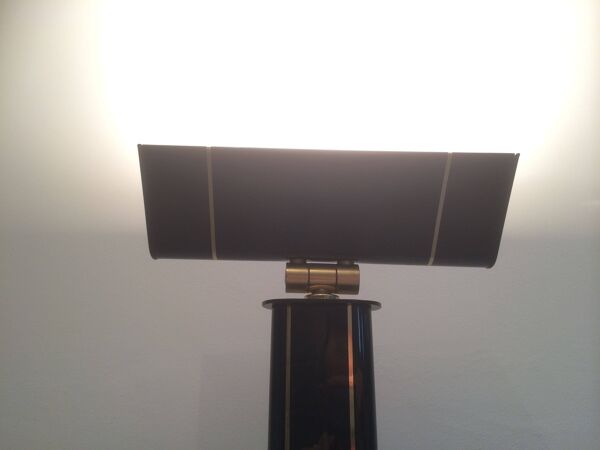 Lampadaire de parquet laqué noir et laiton