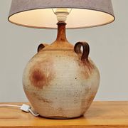 Modernist ceramic sandstone lamp with two handles from the 1950s