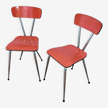 Paire de chaises en formica rouge