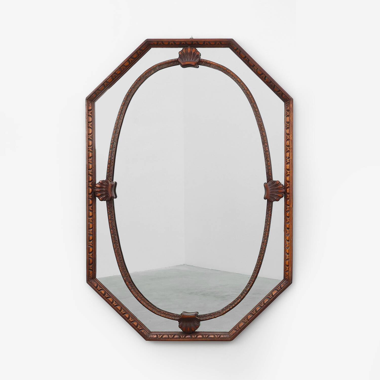 Art Deco octagonal wooden mirror, France ca. 1920