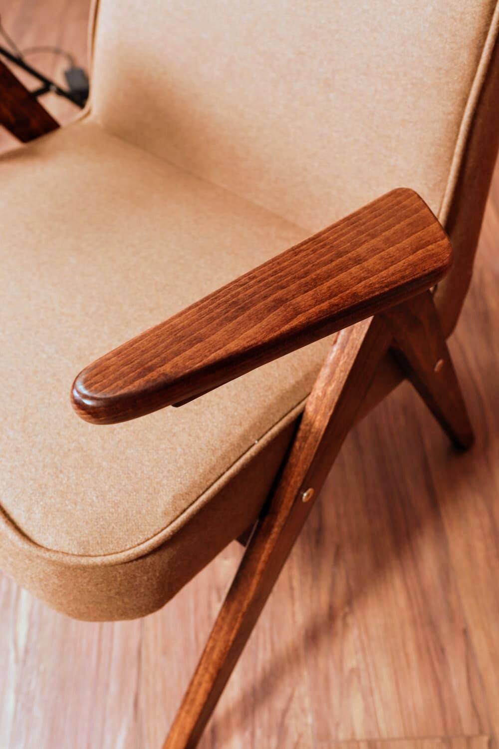 Scandinavian armchair deep brown wool space age design