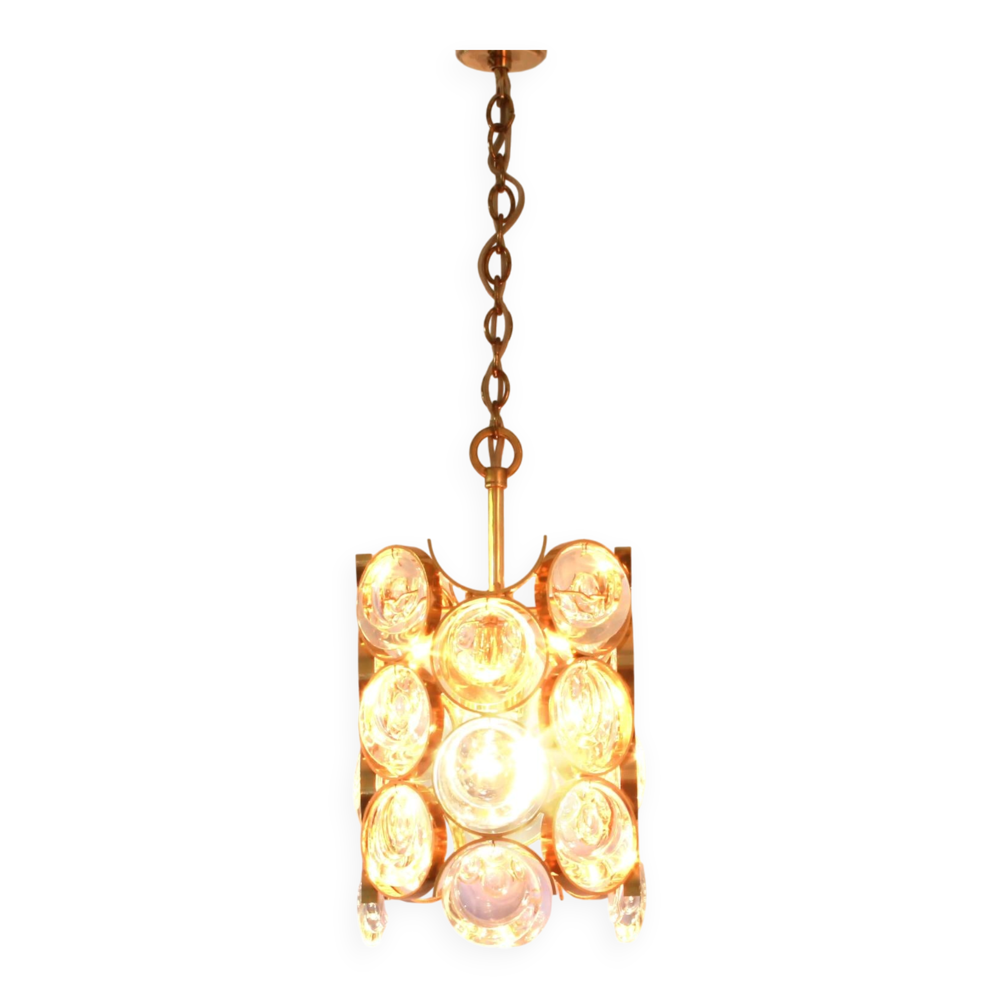 Pair of small golden brass pendants, Sciolari design for Palwa, Germany, 1970s.