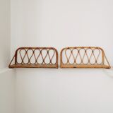 Pair of rattan wall shelves