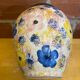 Vintage White Ceramic Round Vase with Polychrome Flower Decoration #D