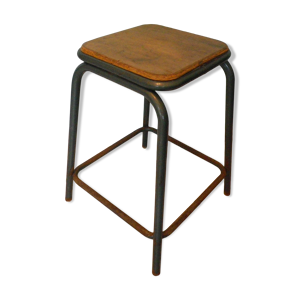 Tabouret industriel, bois et métal