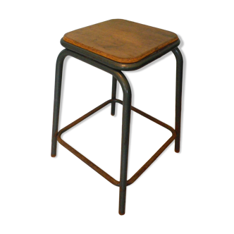 Tabouret industriel, bois et métal des années 60/70