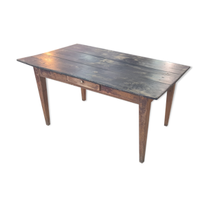 Table bois un tiroir - patine