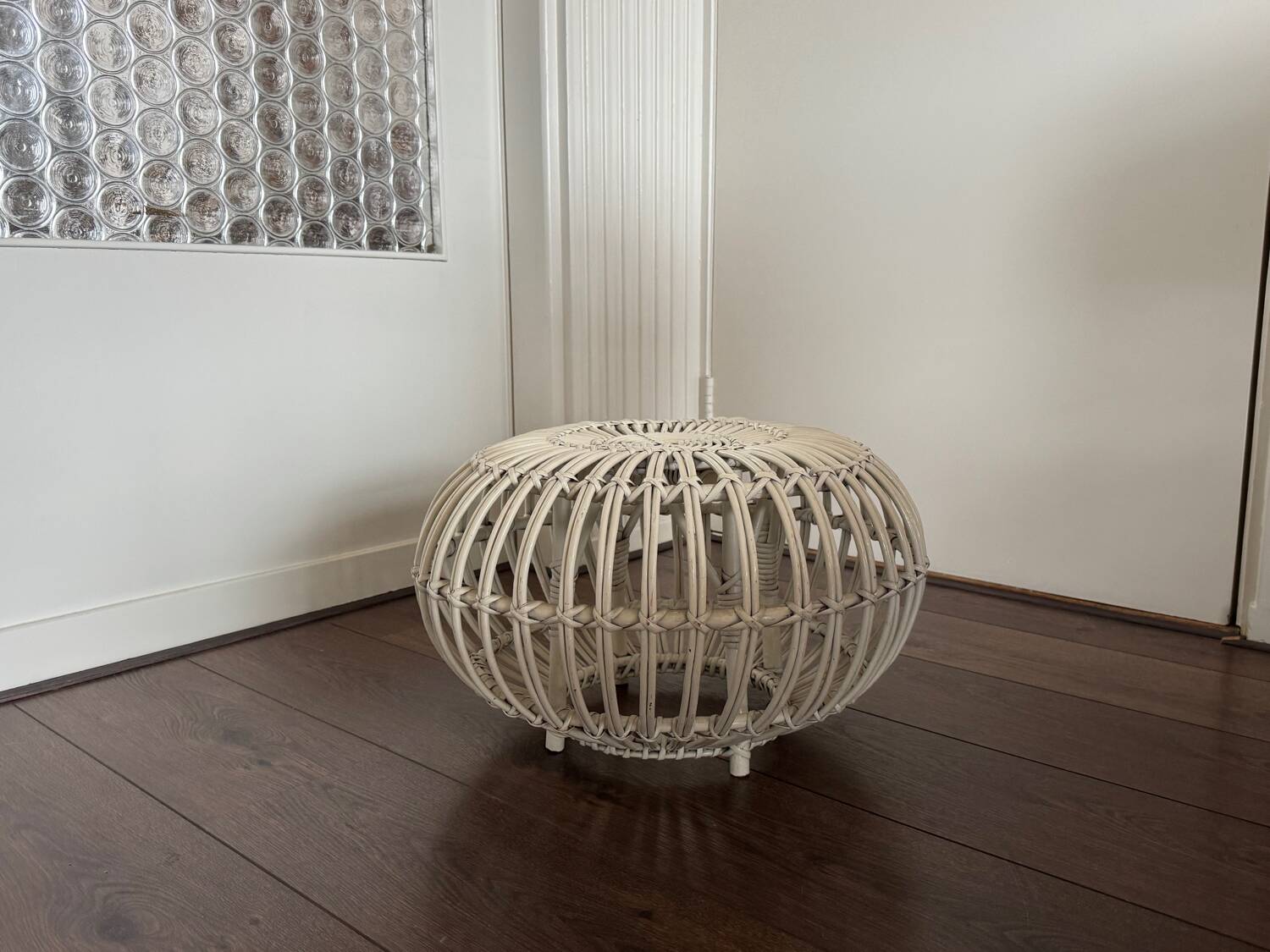 Mid Century Italian rattan bamboo Margherita Ottoman by Franco Albini