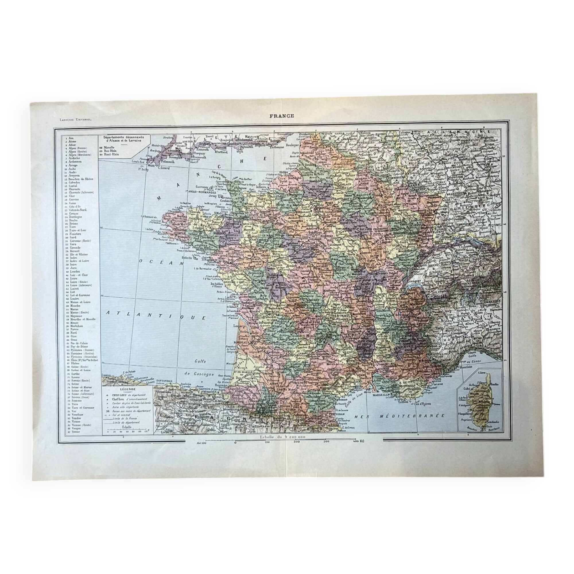 Carte de France - 1922 - 40x29cm