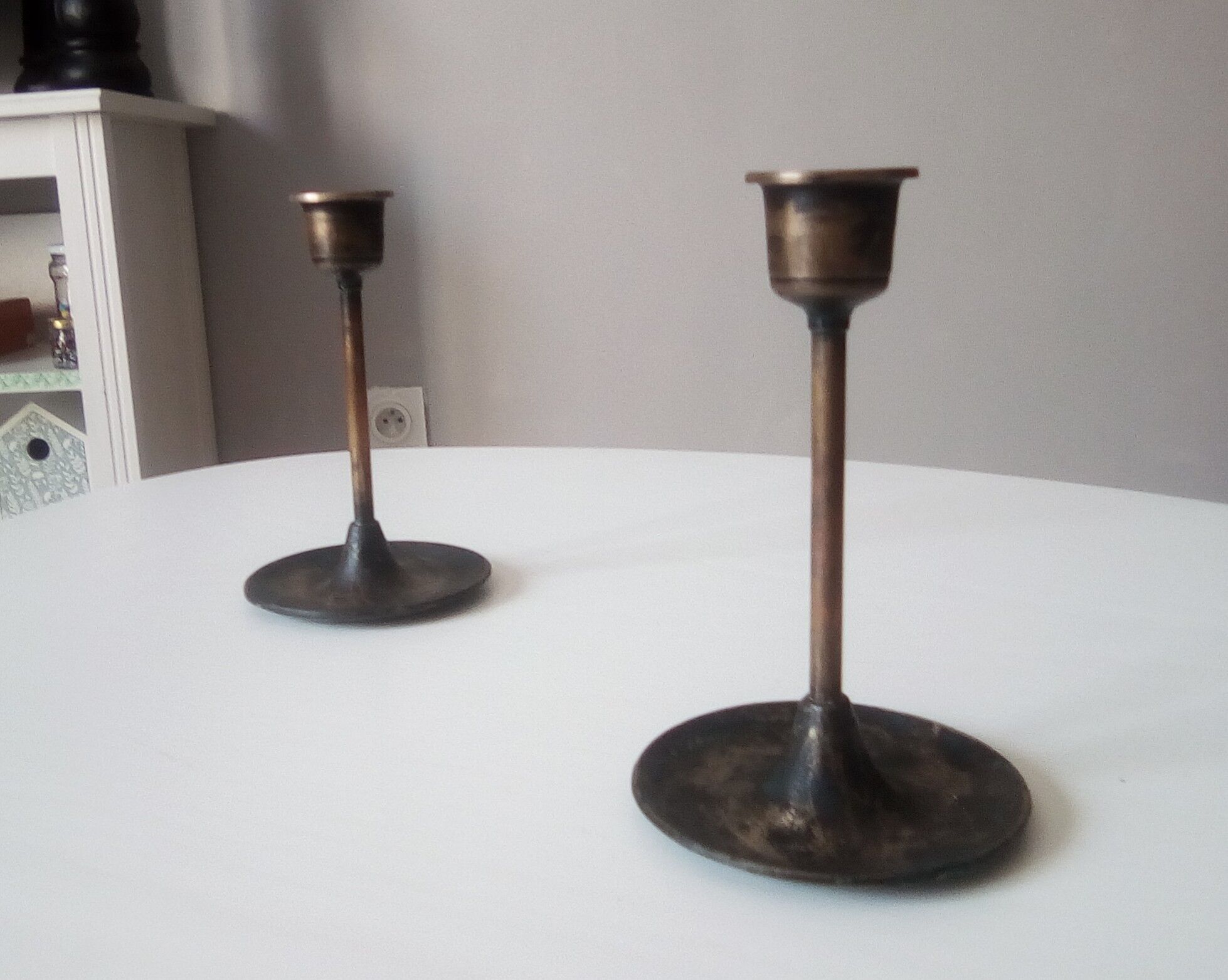 Pair of vintage Scandinavian brass candlesticks