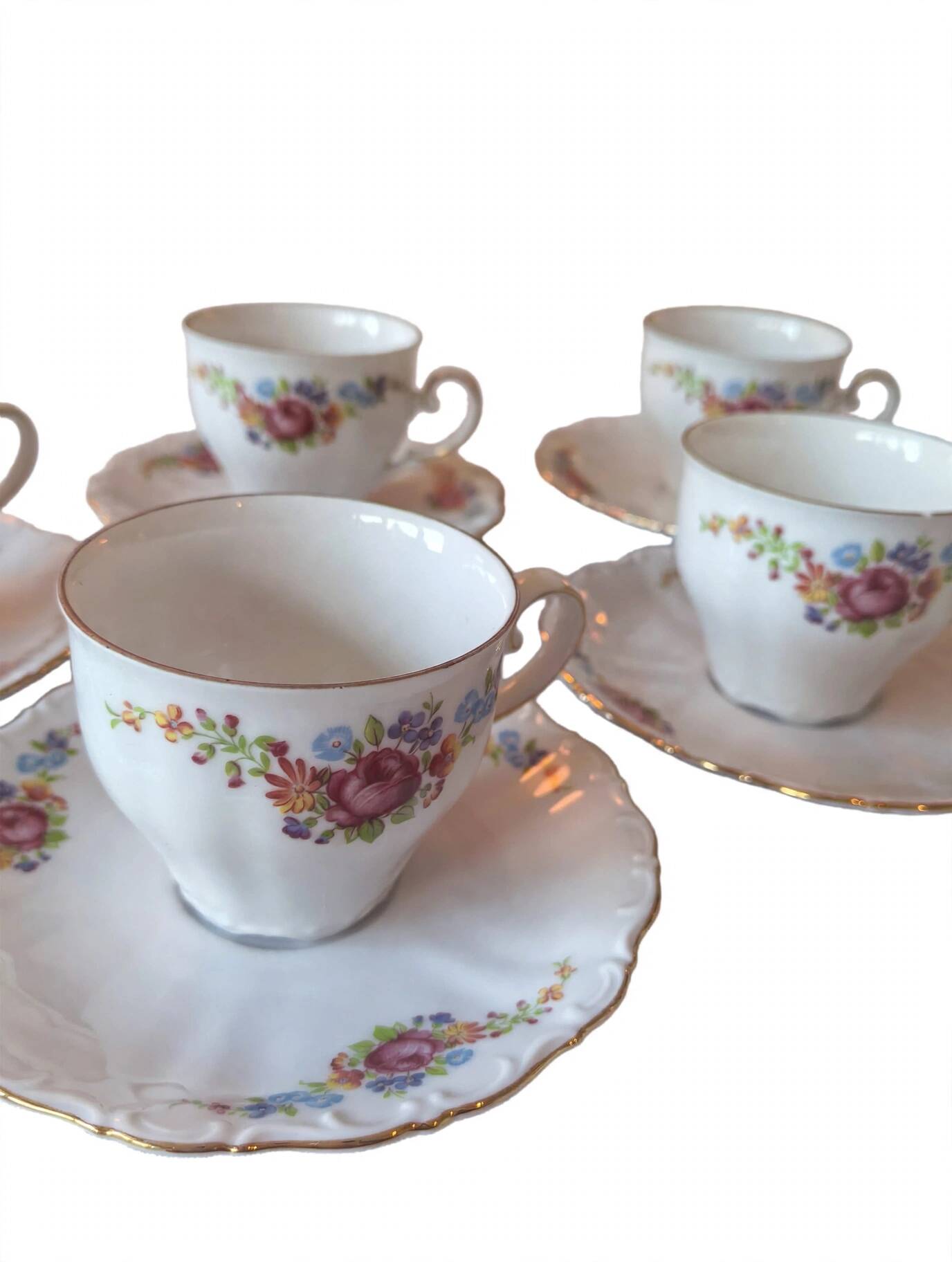 5 floral porcelain cups Bavaria, vintage