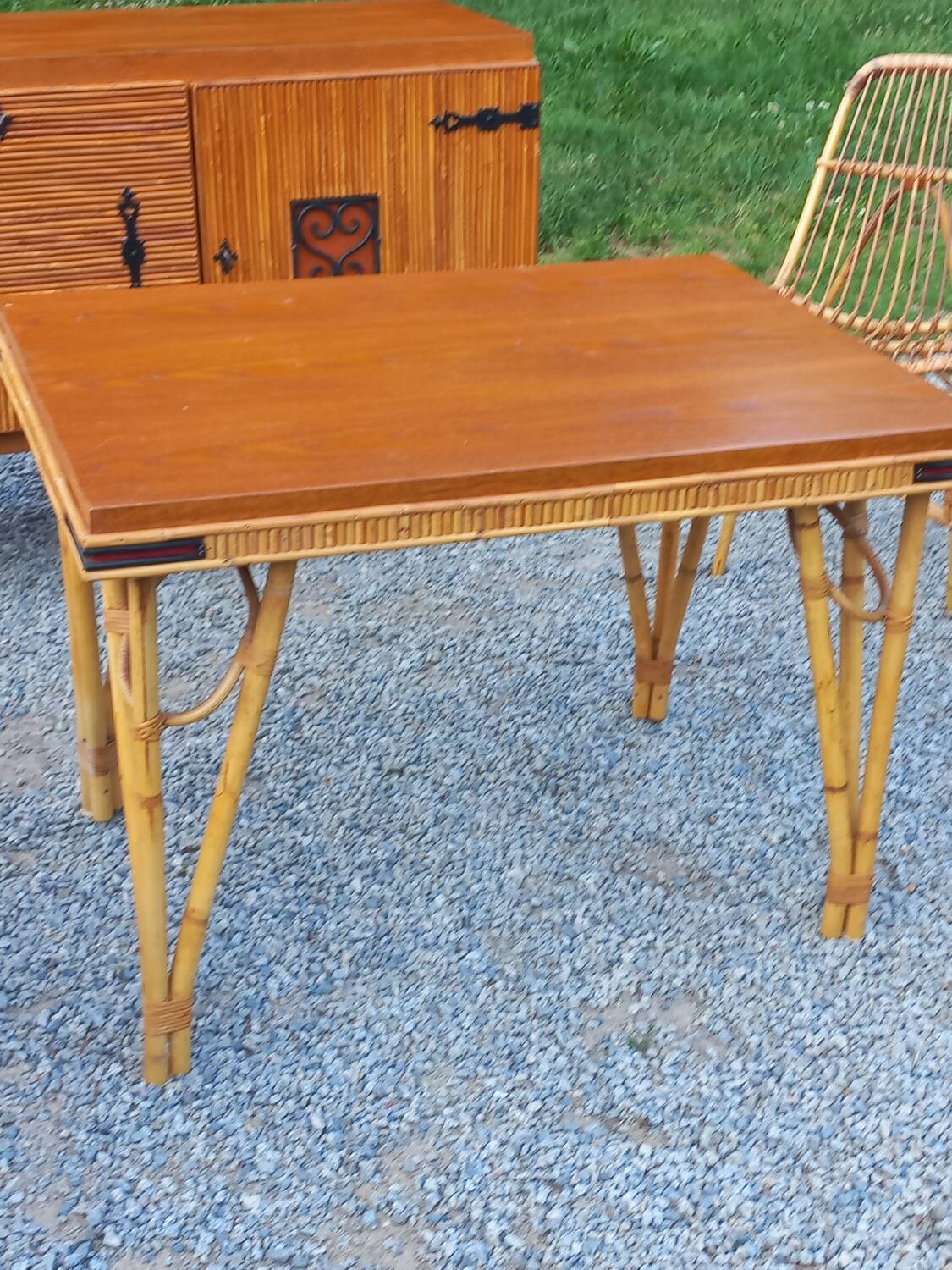 Vintage dining room attributed to Audoux and Minet in bamboo and rattan