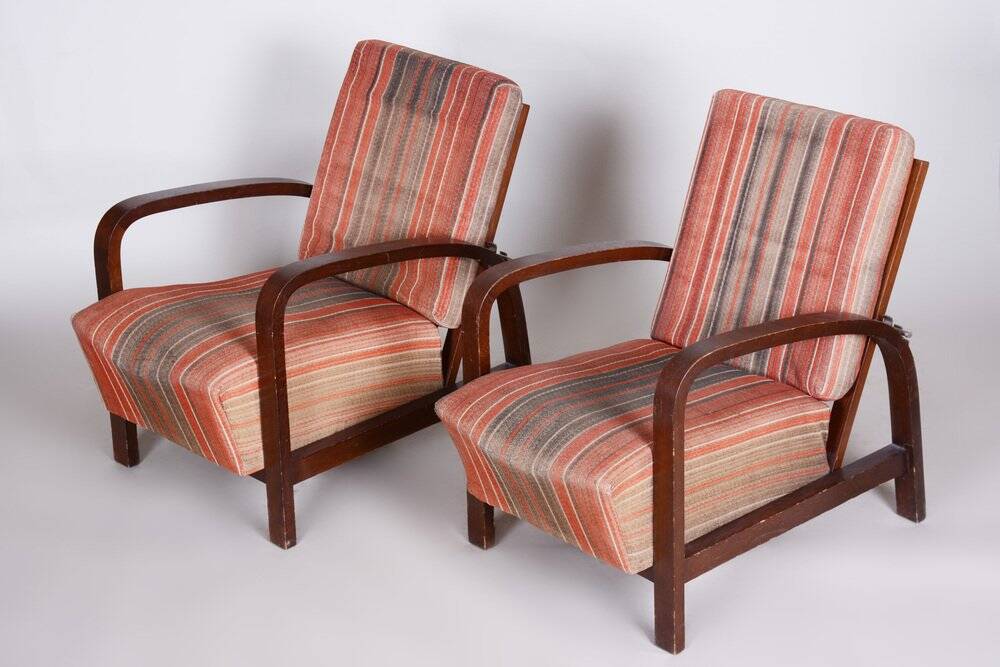 Set of Art Deco Armchairs in Oak, Czech, 1930s