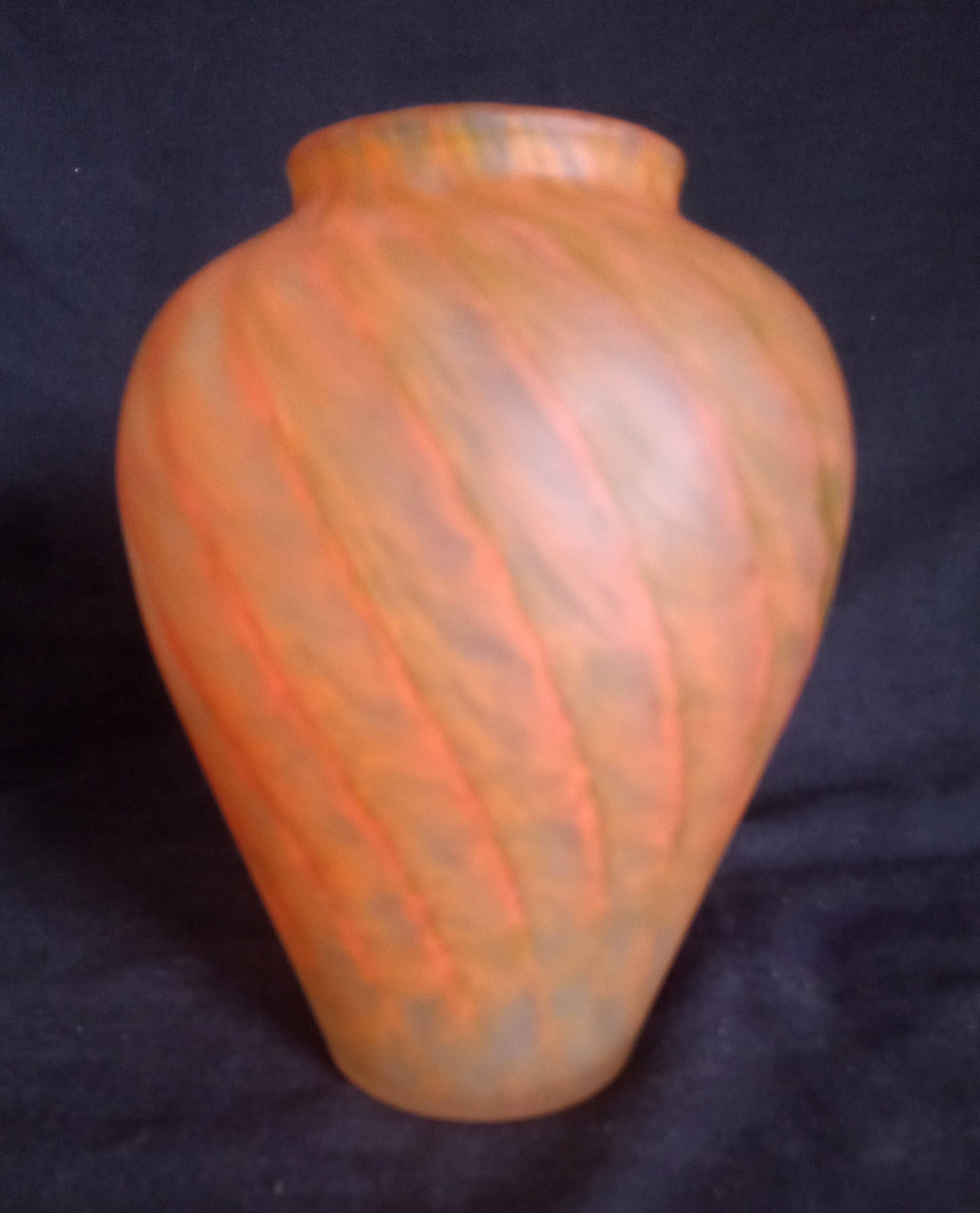 Glass paste vase, orange colour, height - 18 cm.