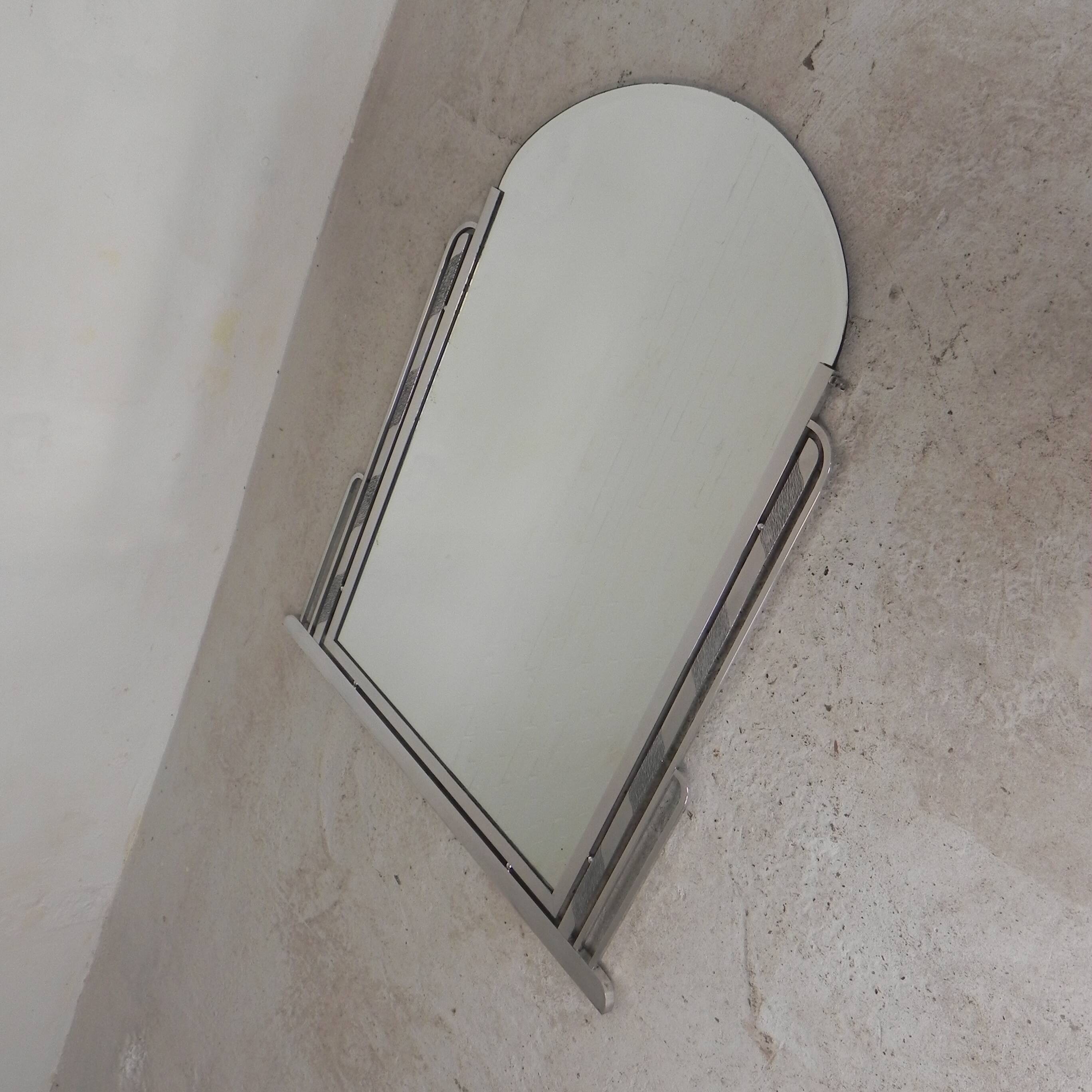 Art Deco mirror with faceted glass in aluminum frame, 1930s