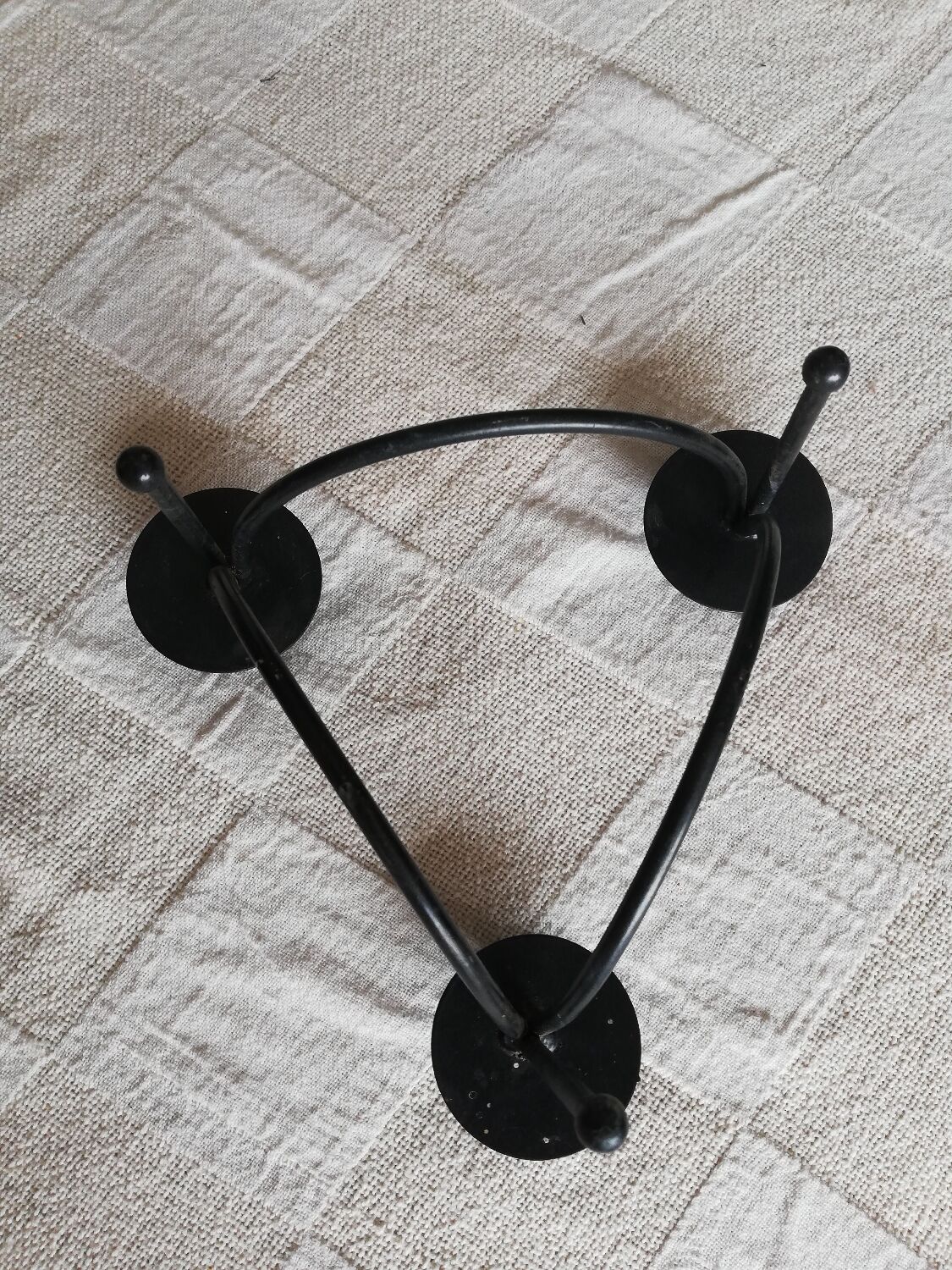 Black candle holder for three wrought iron candles
