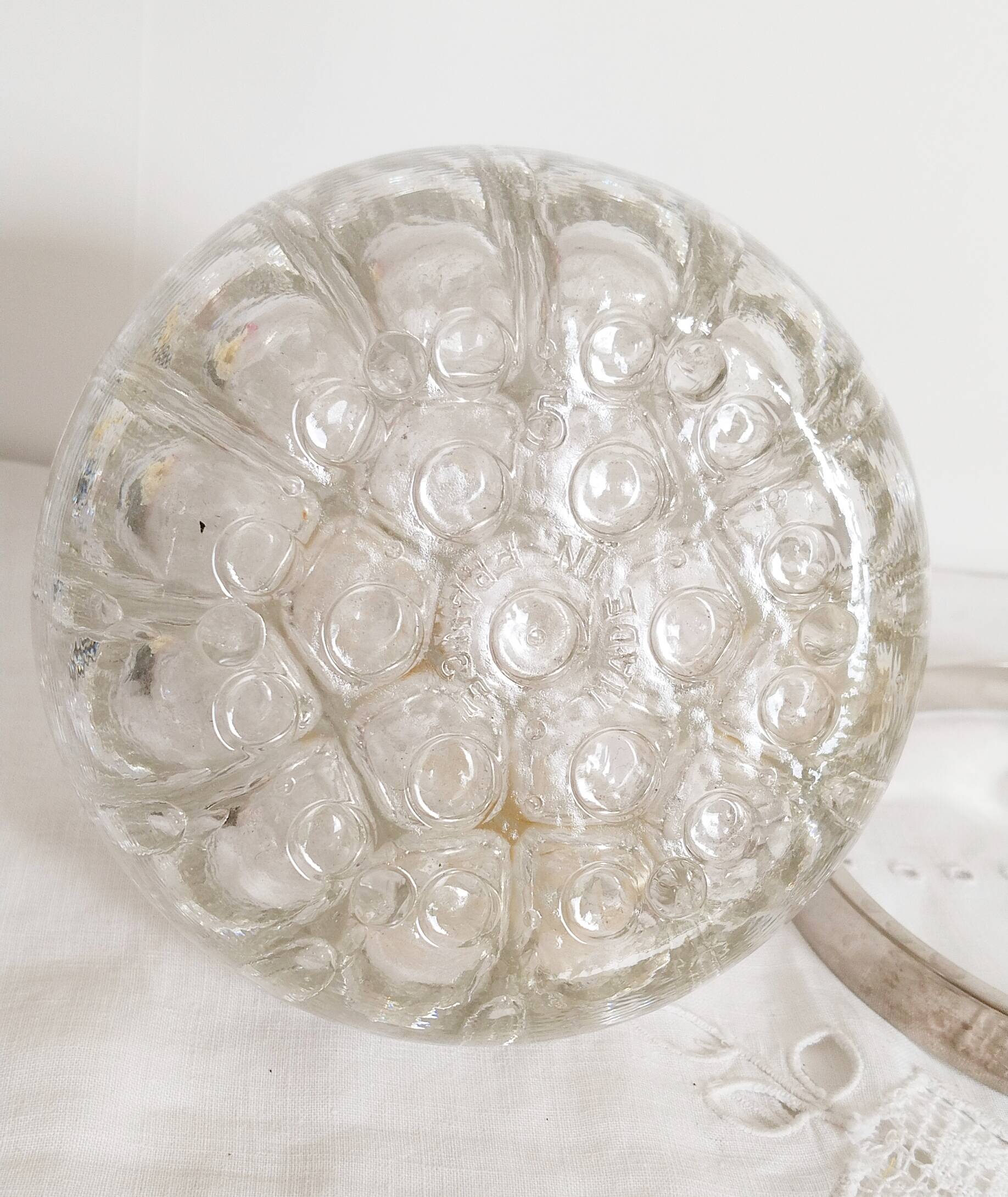 Pique fleurs en verre XXL , vase, centre de table  , cerclage argent